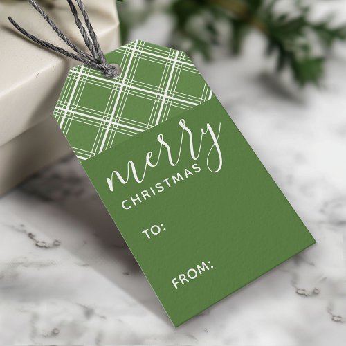 Modern Merry Christmas Green Plaid Mod Gift Tags