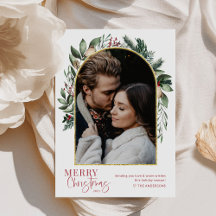 Modern Merry Christmas Greenery Gold Arch Photo