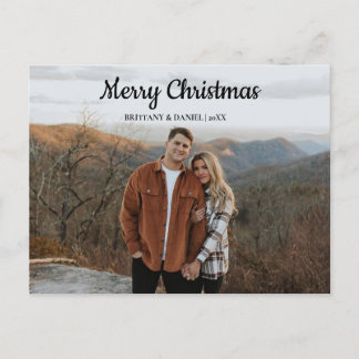 Modern Merry Christmas Hand Lettered Family Photo  Postcard