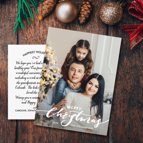 Modern Merry Christmas Hand Lettered Family Photo Postcard