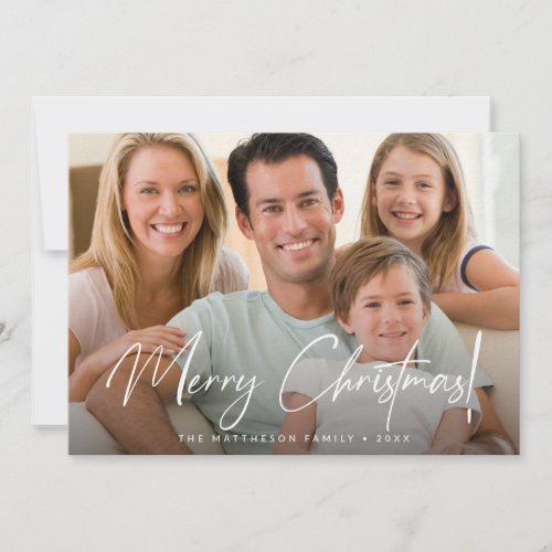 Modern Merry Christmas Handlettered Custom photo  Holiday Card