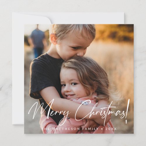 Modern Merry Christmas Handlettered script photo   Holiday Card