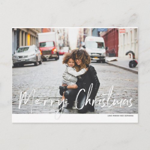 Modern Merry Christmas Handwriting Photo Postcard