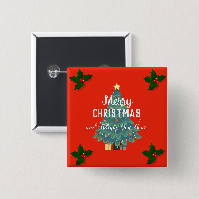 Modern merry christmas & happy new year holiday  button (Front & Back)