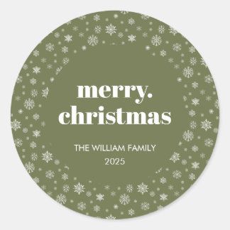 Modern Merry Christmas Holiday Green Classic Round Sticker