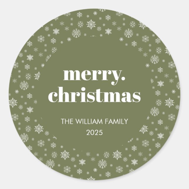 Modern Merry Christmas Holiday Green Classic Round Sticker (Front)