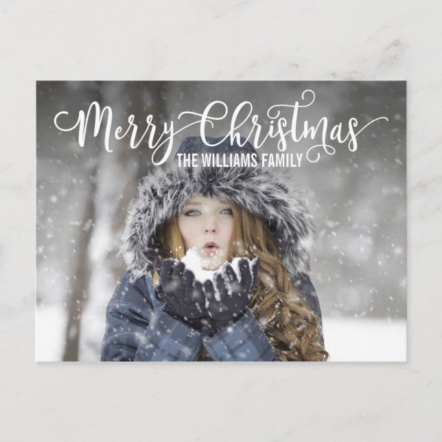 Modern Merry Christmas Holiday Photo Postcard (Front)