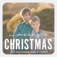 Modern Merry Christmas Holiday Photo Square Sticker