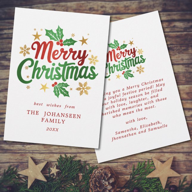 Modern Merry Christmas Holly Berry Snowflakes   Holiday Card (Creator Uploaded)