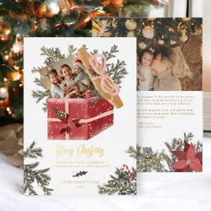 Modern merry Christmas illustration fun 2 photos Foil Holiday Card