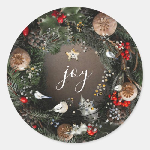 Modern Merry Christmas Joyful Wreath Holiday Classic Round Sticker
