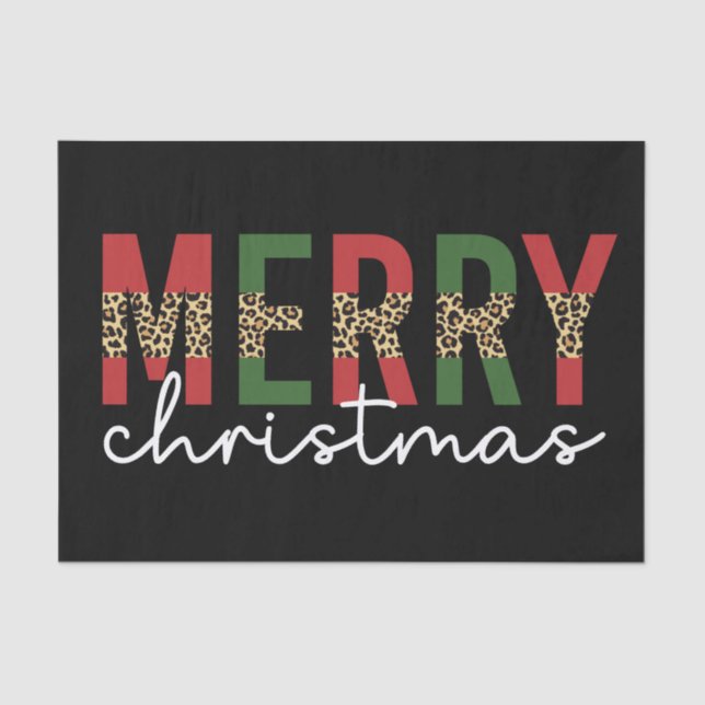Modern Merry Christmas Leopard Print Typography Tissue Paper (Front)