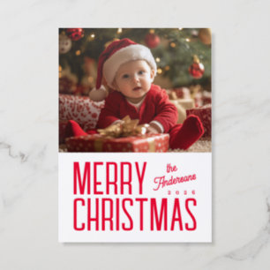Modern Merry Christmas Letterpress Photo Cards
