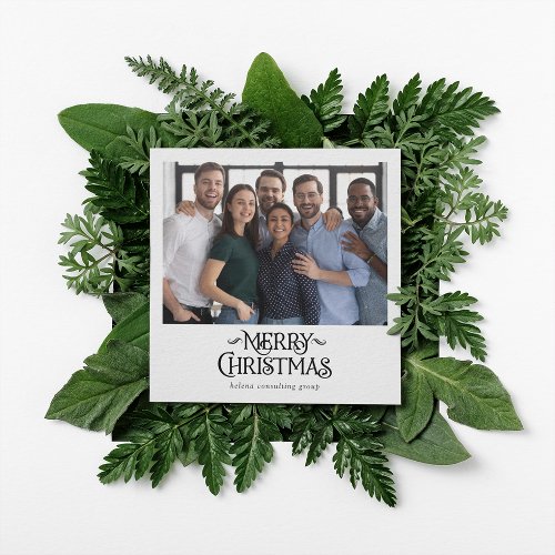 Modern Merry Christmas Logo Photo Business Holiday Card