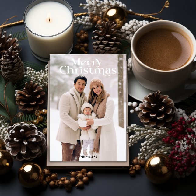 Modern Merry Christmas Minimal 1 Photo Beige  Holiday Card (Modern Merry Christmas Minimal 1 Photo Beige Holiday Card)