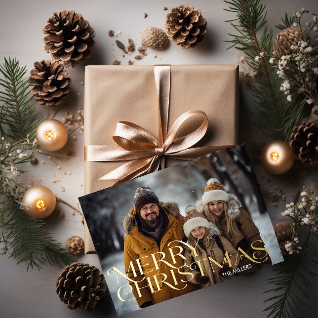 Modern Merry Christmas Minimal 1 Photo Elegant Foil Holiday Card (Modern Merry Christmas Minimal 1 Photo Elegant Foil Holiday Card)