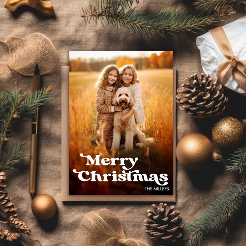 Modern Merry Christmas Minimalist 1 Photo Elegant Holiday Card