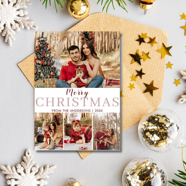 Modern Merry Christmas MInimalist 4 Family Photo Holiday Card (Modern Merry Christmas MInimalist 4 Family Photo Holiday Card)