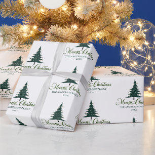Modern Merry Christmas Minimalist Pine Tree Gift Wrapping Paper