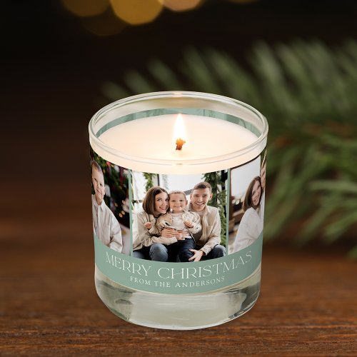 Modern Merry Christmas Mint 6 Photo Collage Scented Candle