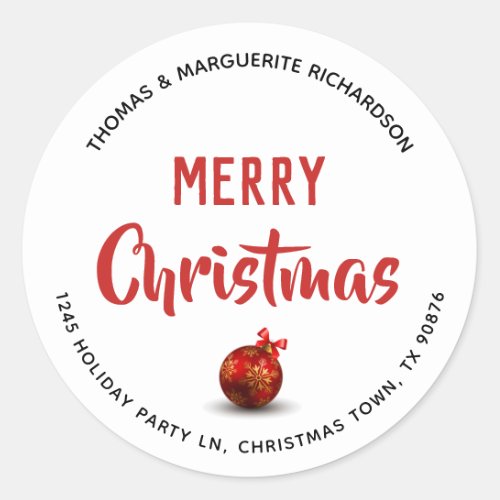 Modern Merry Christmas Name Address Classic Round Sticker