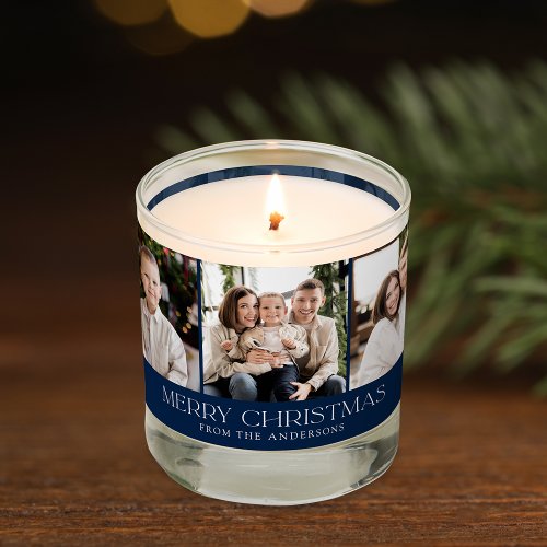 Modern Merry Christmas Navy 6 Photo Collage Scented Candle