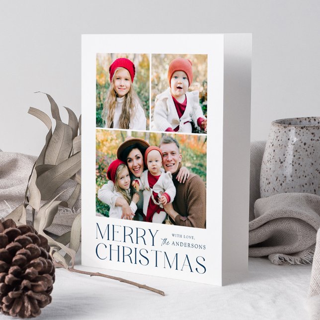Modern Merry Christmas Navy 7 Photo Collage Holiday Card (Creator Uploaded)