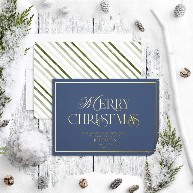 Modern Merry Christmas Navy Blue Foil Holiday Card (Creator Uploaded)