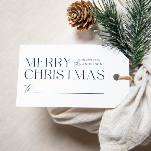 Modern Merry Christmas Navy Blue Gift Tags