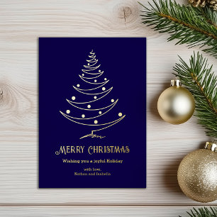 Modern Merry Christmas Navy Blue Gold Foil Holiday Card