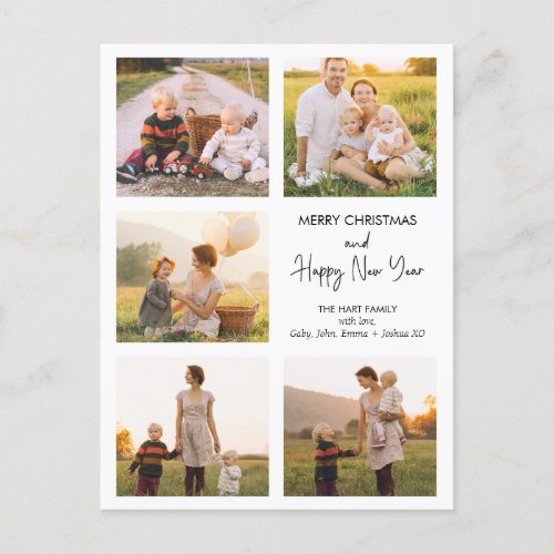 Modern Merry Christmas New Year 5 Photo Christmas Postcard