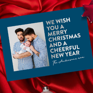 MODERN MERRY CHRISTMAS & NEW YEAR FAUX SILVER FOIL HOLIDAY CARD