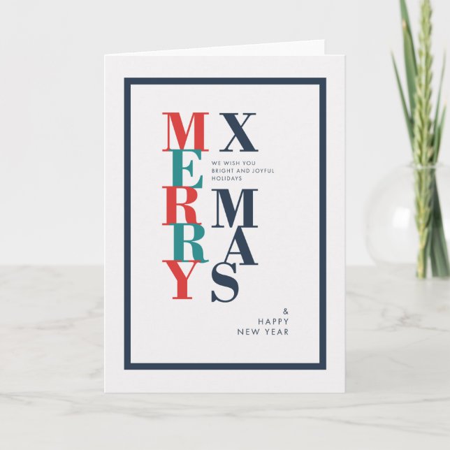 Modern Merry Christmas & New Year Wishes Holiday Card (Front)