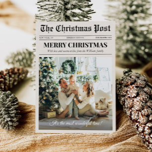 Modern Merry Christmas Newspaper Photo Holiday Card