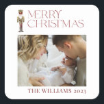 Modern Merry Christmas Nutcracker Watercolor Photo Square Sticker<br><div class="desc">'Tis the season to bring smiles and cheer! Our Modern Merry Christmas Nutcracker Watercolor Photo Square Sticker is the perfect way to get your family in the holiday spirit. This festive sticker features a unique watercolor nutcracker with bright red 'Merry Christmas' typography, creating a beautiful warm personalized touch for your...</div>