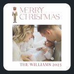 Modern Merry Christmas Nutcracker Watercolor Photo Square Sticker<br><div class="desc">'Tis the season to bring smiles and cheer! Our Modern Merry Christmas Nutcracker Watercolor Photo Square Sticker is the perfect way to get your family in the holiday spirit. This festive sticker features a unique watercolor nutcracker with bright red 'Merry Christmas' typography, creating a beautiful warm personalized touch for your...</div>