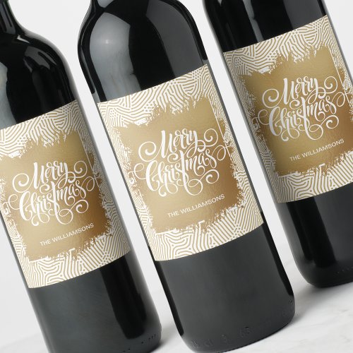 Modern Merry Christmas on Gold Wine Label