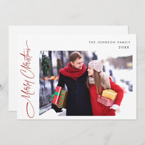 Modern Merry Christmas One PHOTO Greeting QR code Holiday Card