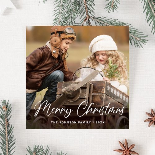 Modern Merry Christmas One PHOTO Greeting Simple Holiday Card