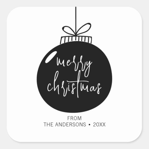 Modern Merry Christmas Ornament Holiday Square Sticker