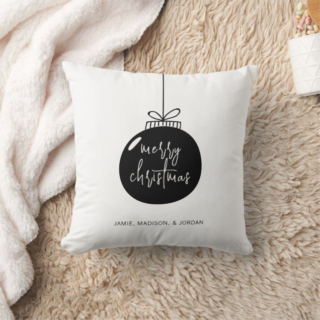 Modern Merry Christmas Ornament Holiday Throw Pillow (Blanket)