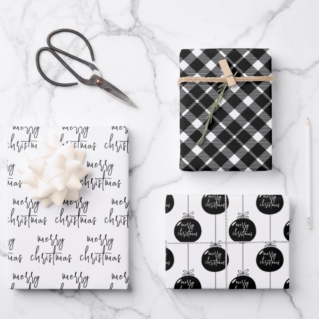 Modern Merry Christmas Ornament Holiday Wrapping Paper Sheets (Front)