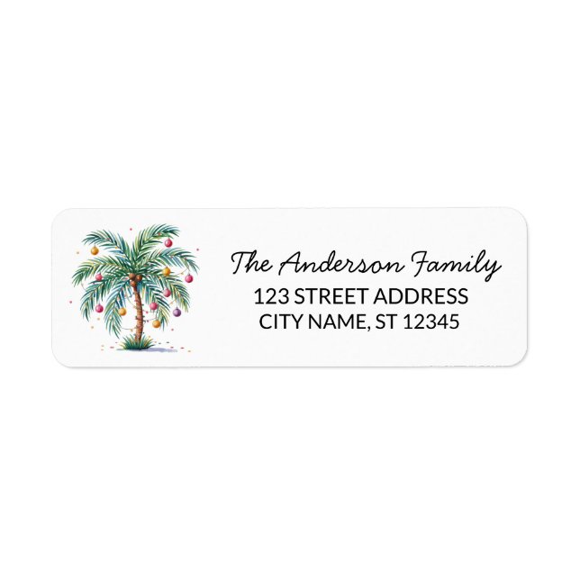 Modern Merry Christmas Palm Tree Return Address    Label (Front)