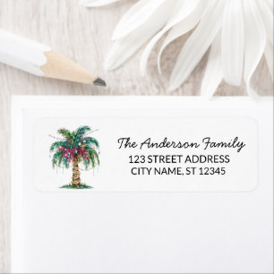Modern Merry Christmas Palm Tree Return Address Label