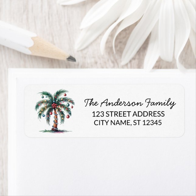 Modern Merry Christmas Palm Tree Return Address    Label (Insitu)