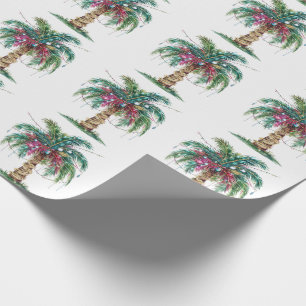 Modern Merry Christmas Palm Tree Tree Light Wrapping Paper