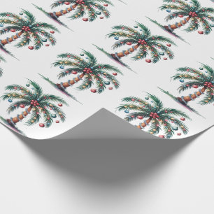 Modern Merry Christmas Palm Tree Tree Light Wrapping Paper