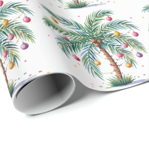 Modern Merry Christmas Palm Tree Tree Light Wrapping Paper