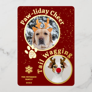 Modern merry Christmas pawliday pets fun 3 photos Foil Holiday Card