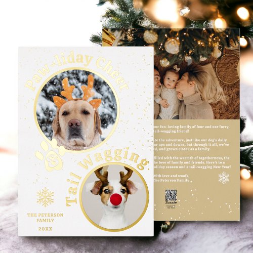 Modern merry Christmas pawliday pets fun 3 photos Foil Holiday Card